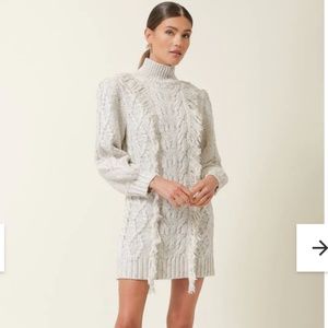NWT Line and Dot  Daria Fringe Ivory Sweater Dress - Size Small